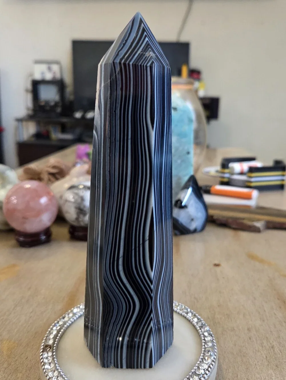 Natural Black Banded Sardonyx Crystal Obelisk Tower #4 New
